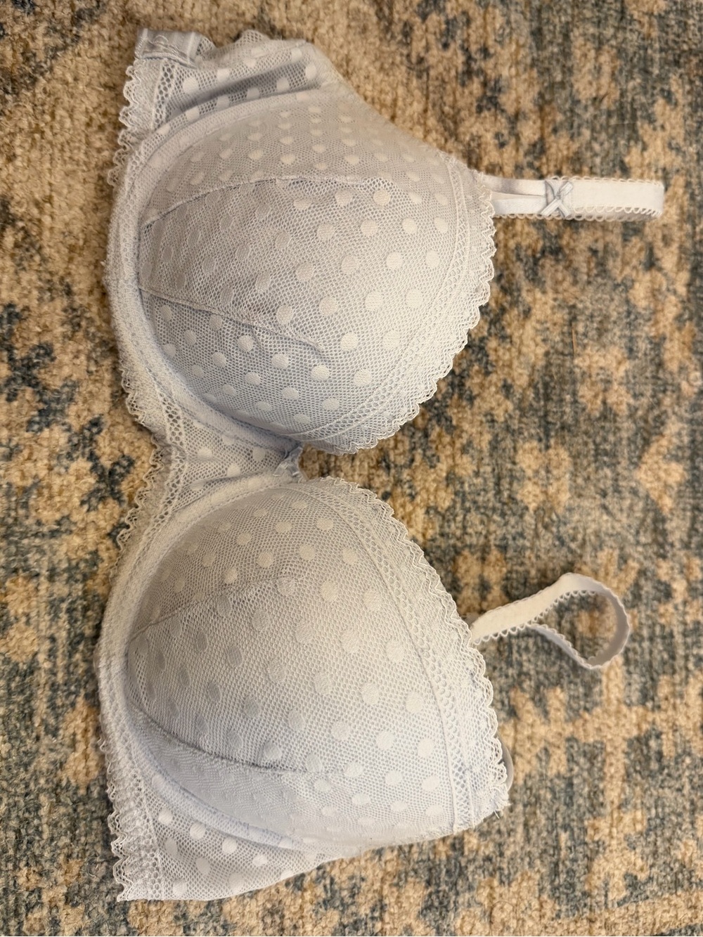 PINK Victoria's Secret Light Gray Dot Lace Trim Bra